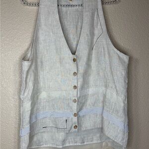 Donna By Donna Vinci Women's Button-Down Linen vest beige neutral artsy